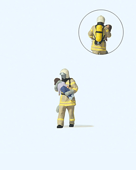 Preiser 28252 <br>Feuerwehrmann, Kind rettend. | 28252
