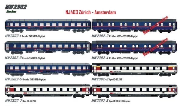 LS Models MW2302 8-tlg. Set Nachtzugwagen NJ 403 ÖBB Nightjet, Epoche VI